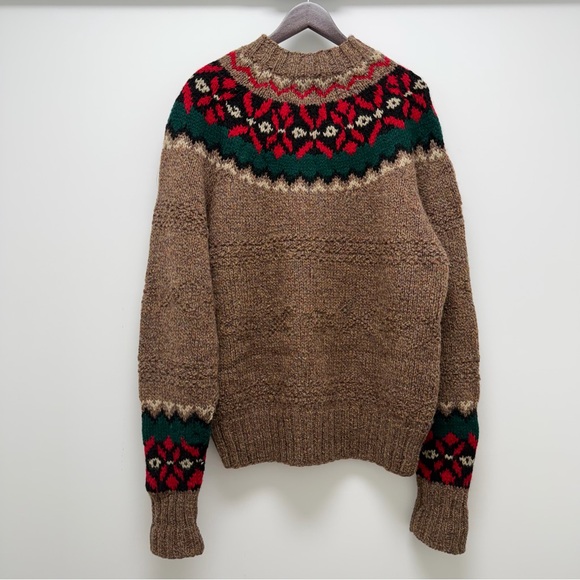 GAP Vintage Fair Isle Brown Wool Long Sleeve Hand Knit Sweater Large Unisex ‘90s - Picture 8 of 13